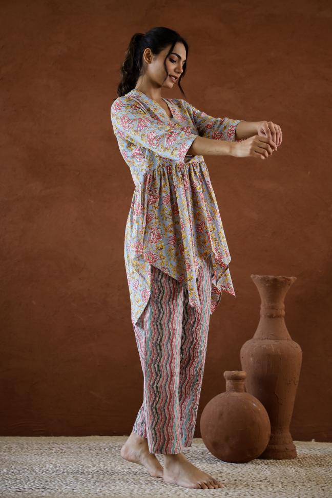 Cotton Printed High Low Cord Set | Co-Ord Set | Shop stylish women's clothing online at Label Flavia |