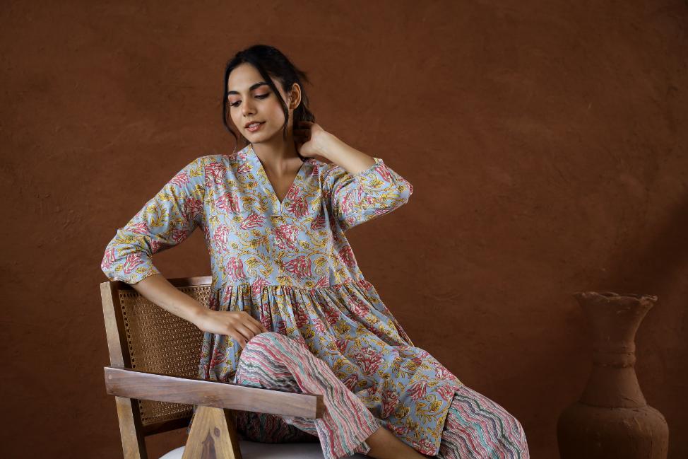 Cotton Printed High Low Cord Set | Co-Ord Set | Shop stylish women's clothing online at Label Flavia |