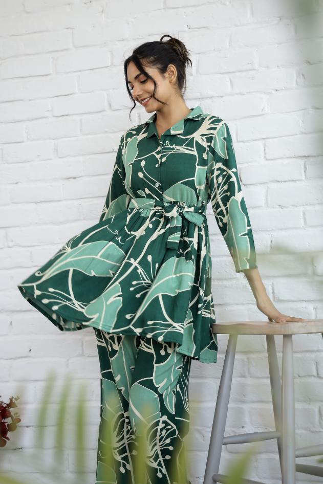 Cotton Printed Long Flared Cord Set | Co-Ord Set | Shop stylish women's clothing online at Label Flavia |