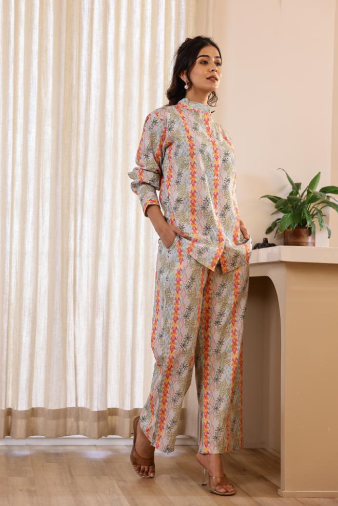 Cotton Printed Long Flared Cord Set | Co-Ord Set | Shop stylish women's clothing online at Label Flavia |