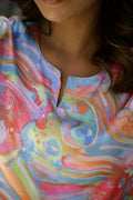 Colorful Rainbow Swirl Satin Pajama Set - Fun & Vibrant Nightwear | Co-Ord Set | Shop stylish women's clothing online at Label Flavia |