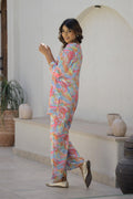 Colorful Rainbow Swirl Satin Pajama Set - Fun & Vibrant Nightwear | Co-Ord Set | Shop stylish women's clothing online at Label Flavia |
