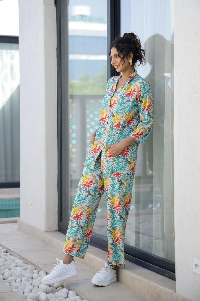 Cotton Printed Cord Suit | Co-Ord Set | Shop stylish women's clothing online at Label Flavia |