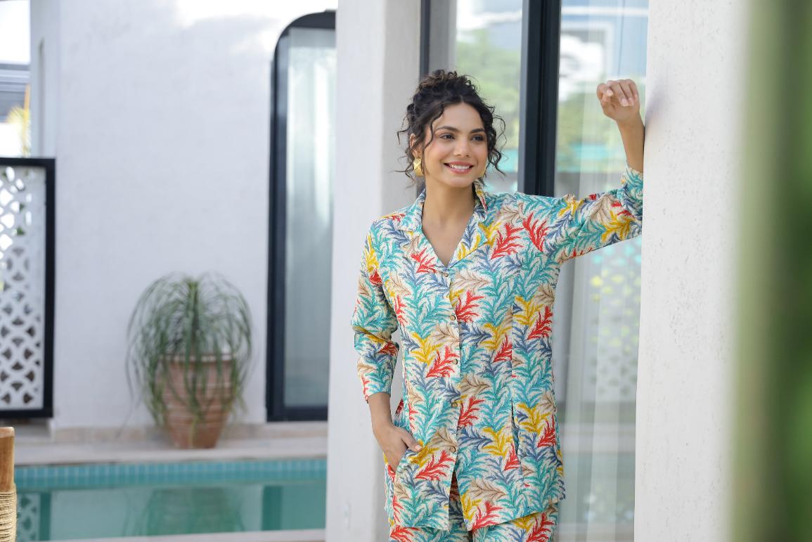 Cotton Printed Cord Suit | Co-Ord Set | Shop stylish women's clothing online at Label Flavia |