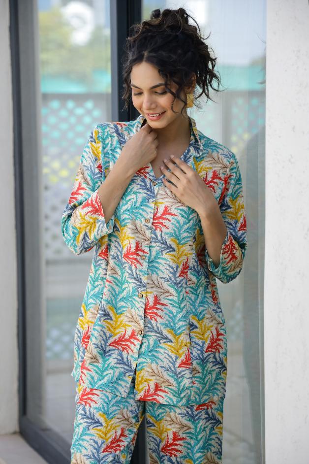 Cotton Printed Cord Suit | Co-Ord Set | Shop stylish women's clothing online at Label Flavia |