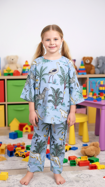 Girls Coord Set – Sky Blue Chikankari Breeze