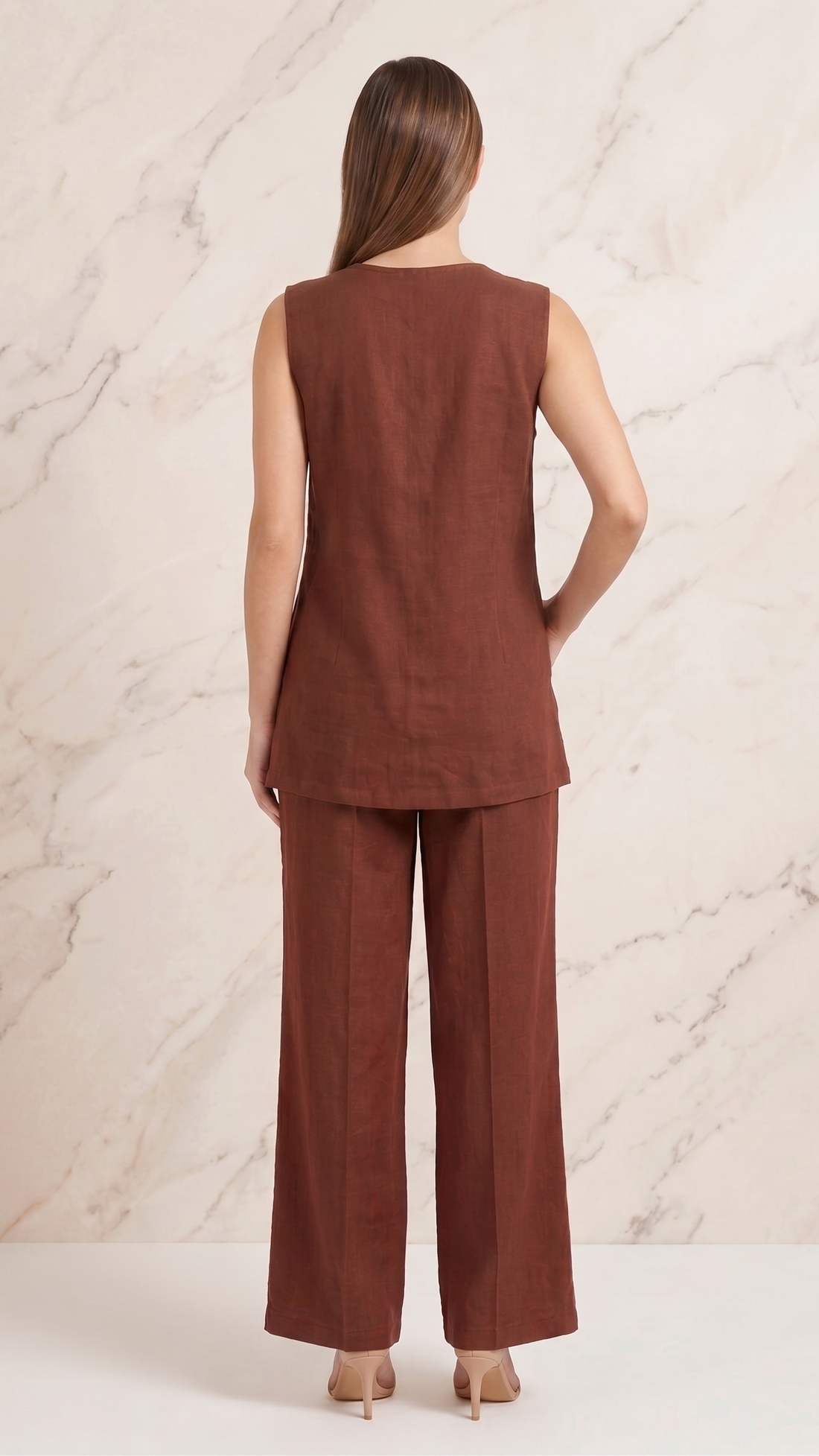 Rust Cotton Flex Sleeveless Co-Ord Set