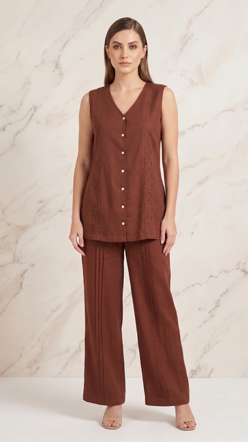 Rust Cotton Flex Sleeveless Co-Ord Set