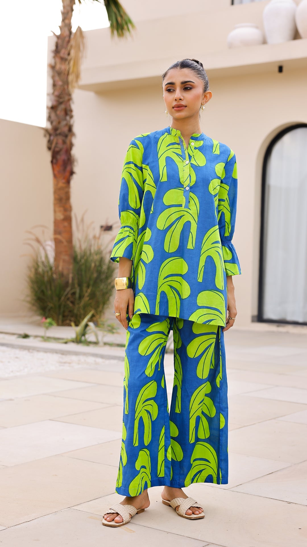 Blue & Lime Green Tropical Print Co-Ord Set