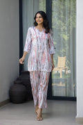 Chic Abstract Satin Stripes Pajama Set - Modern & Stylish Nightwear | Co-Ord Set | Shop stylish women's clothing online at Label Flavia |