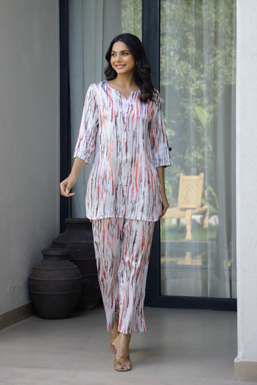 Chic Abstract Satin Stripes Pajama Set - Modern & Stylish Nightwear | Co-Ord Set | Shop stylish women's clothing online at Label Flavia |