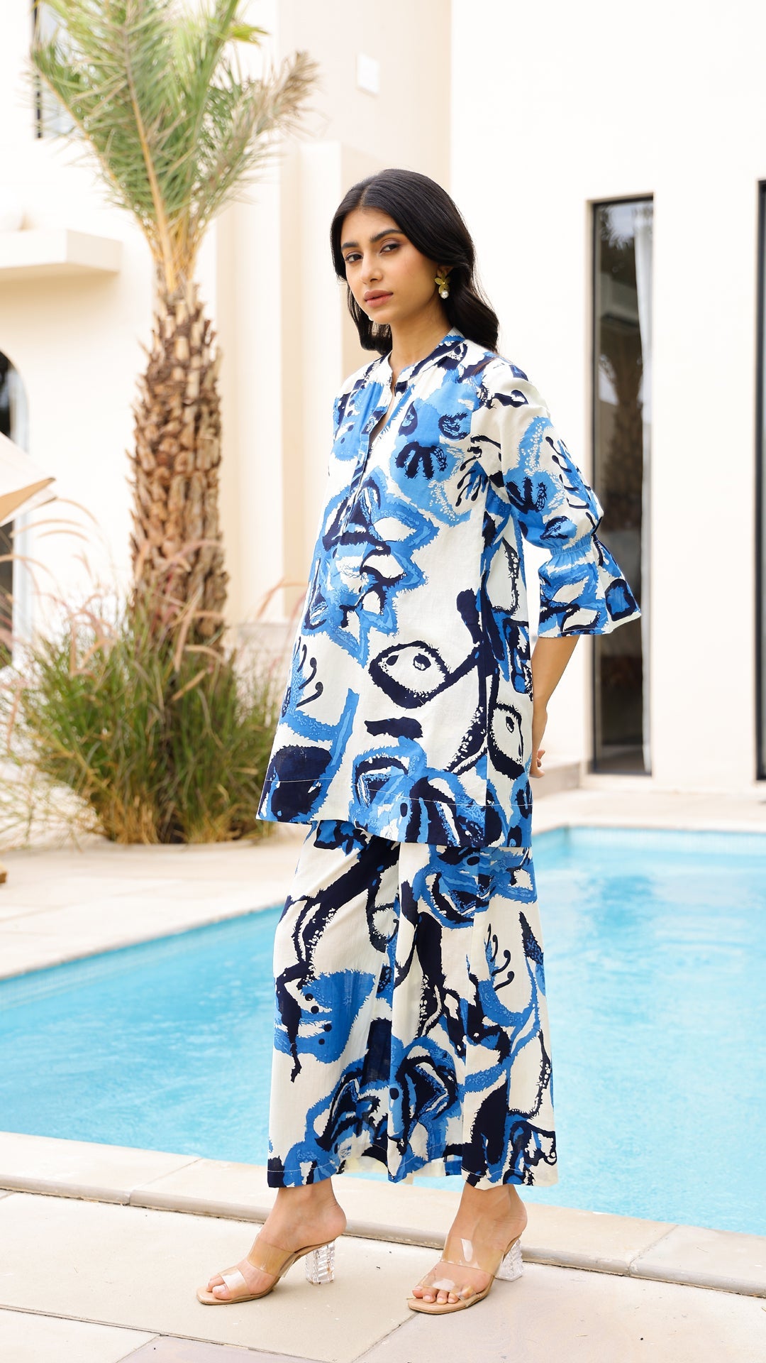 Ocean Breeze Co-ord Set – Blue Abstract Cotton Coord for Women