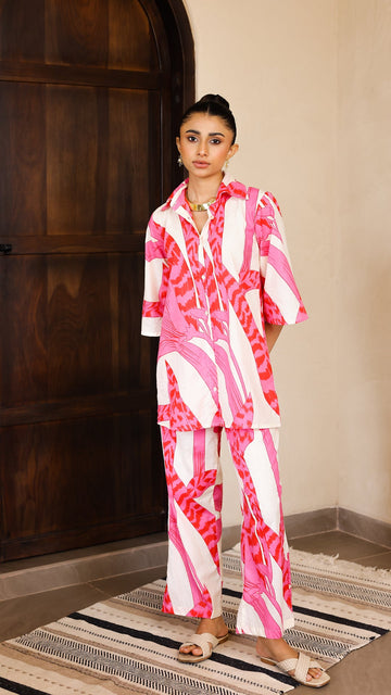Pink Abstract Co-Ord Set – Cotton Luxe Wear