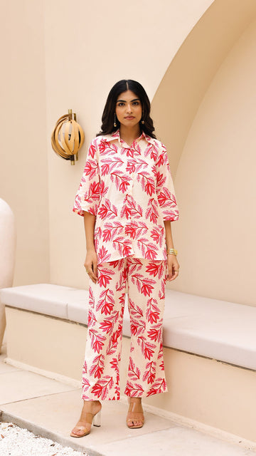 Botanic Bloom Co-ord Set – Red & Cream