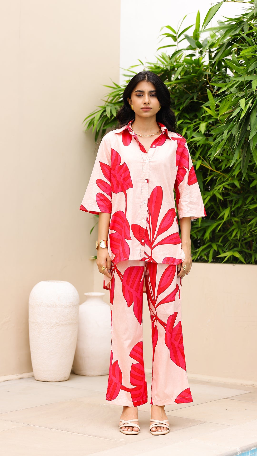 Tropical Leaf Co-ord Set – Blush & Hot Pink