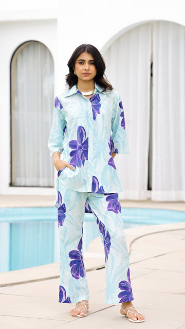 Mint Bloom Co-ord Set – Floral Cotton Summer Set for Women
