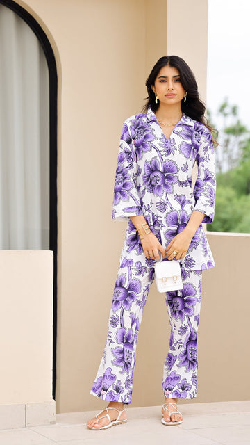 Lavender Bloom Co-ord Set – Floral Cotton Co-ord for Women