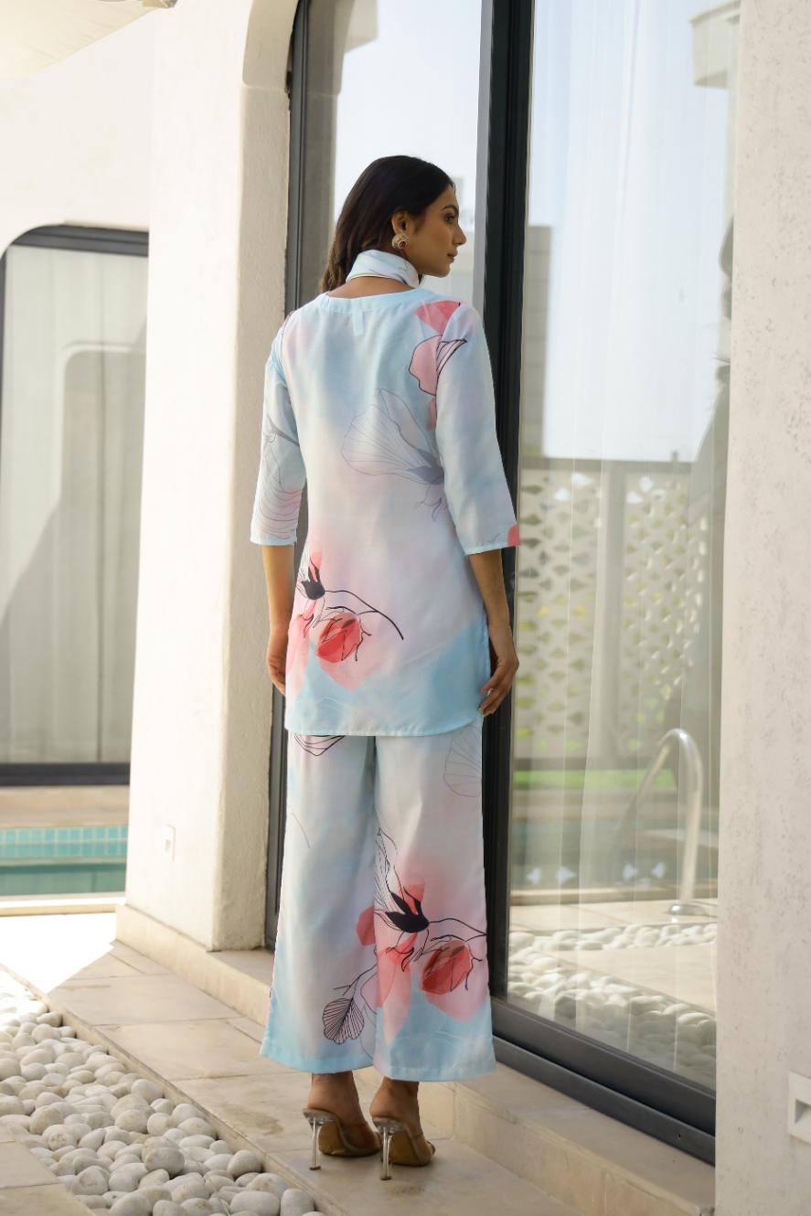 Floral Digital Print Soft Cotton Co-ord Set - Top & Trousers | Co-Ord Set | Shop stylish women's clothing online at Label Flavia |