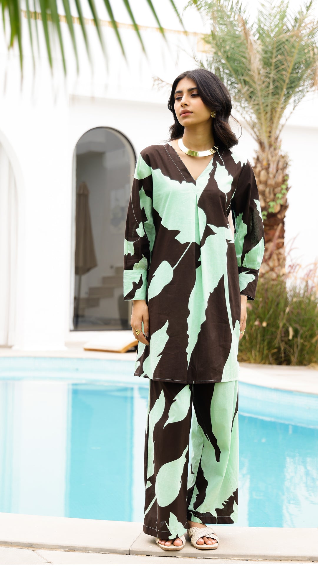 Mint Leaf Co-ord Set – Bold Leaf Print Summer Set