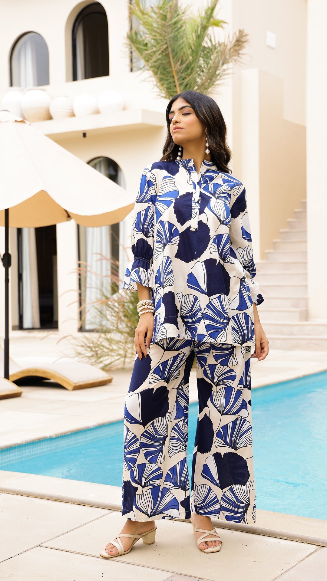 Indigo Fan Co-ord Set – Blue Abstract Print Cotton Coord