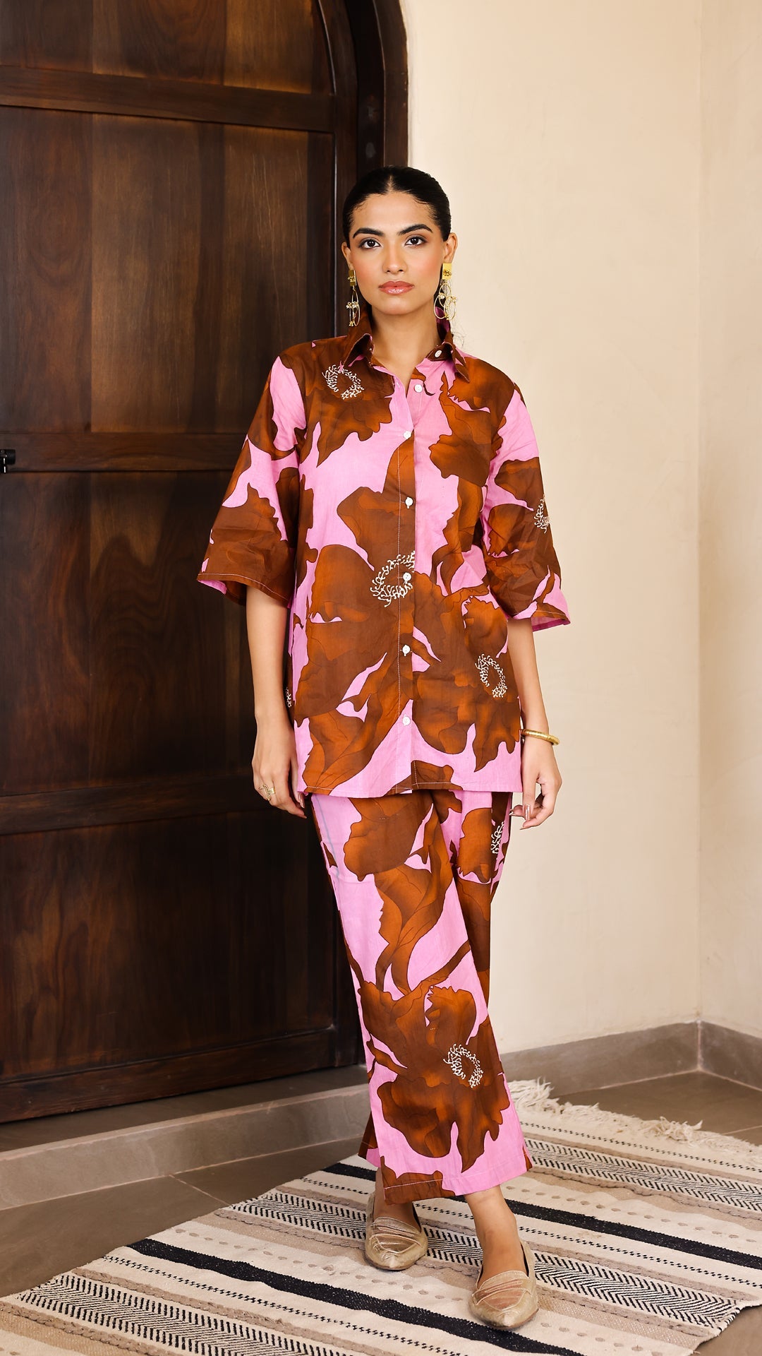 Chocolate Floral Co-Ord Set – Pink Cotton Blend