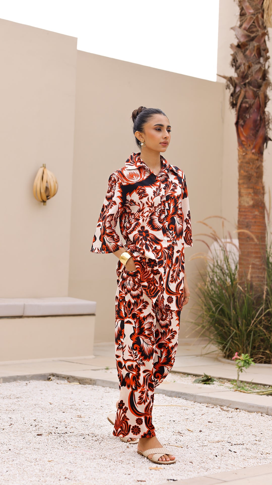 Red & Black Baroque Co-Ord Set – Luxe Cotton Style