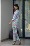 Delicate Pastel Watercolor Floral Satin Pajama Set - Elegant Nightwear | Co-Ord Set | Shop stylish women's clothing online at Label Flavia |