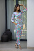 Delicate Pastel Watercolor Floral Satin Pajama Set - Elegant Nightwear | Co-Ord Set | Shop stylish women's clothing online at Label Flavia |