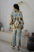 Luxurious Ornate Print Satin Pajama Set - Sophisticated Nightwear for Women | Co-Ord Set | Shop stylish women's clothing online at Label Flavia |