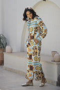 Luxurious Ornate Print Satin Pajama Set - Sophisticated Nightwear for Women | Co-Ord Set | Shop stylish women's clothing online at Label Flavia |