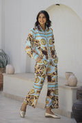 Luxurious Ornate Print Satin Pajama Set - Sophisticated Nightwear for Women | Co-Ord Set | Shop stylish women's clothing online at Label Flavia |