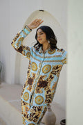 Luxurious Ornate Print Satin Pajama Set - Sophisticated Nightwear for Women | Co-Ord Set | Shop stylish women's clothing online at Label Flavia |