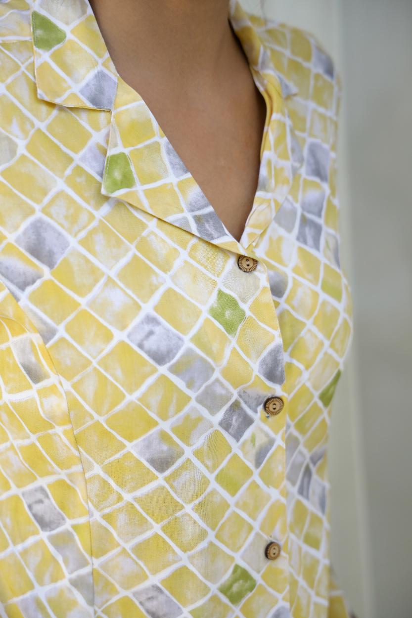 Yellow Geometric Co-ord Set - Casual Cotton Outfit | Co-Ord Set | Shop stylish women's clothing online at Label Flavia |