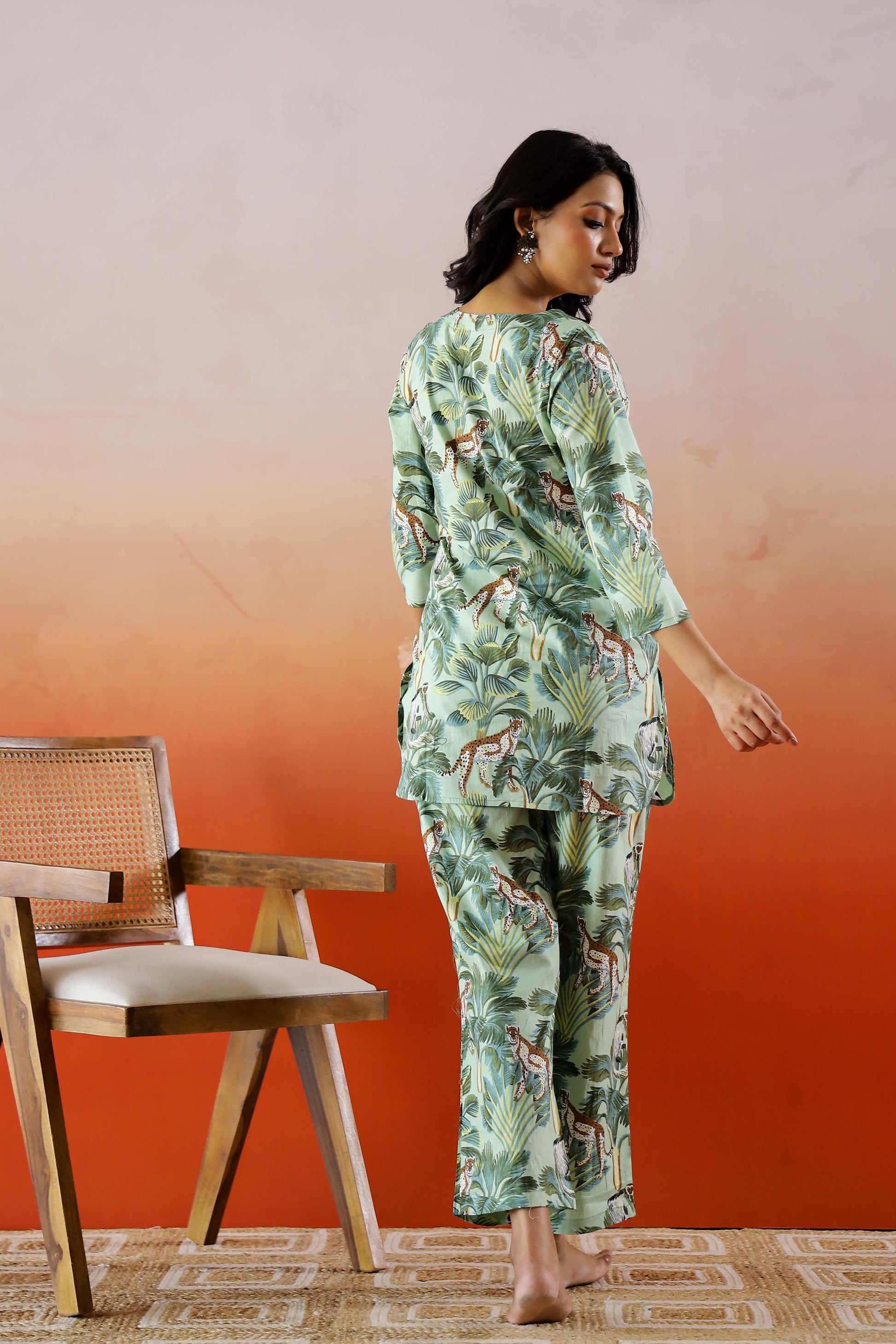 Green Safari Printed Cotton Co-ord Set - Unique Animal Print Outfit | Co-Ord Set | Shop stylish women's clothing online at Label Flavia |