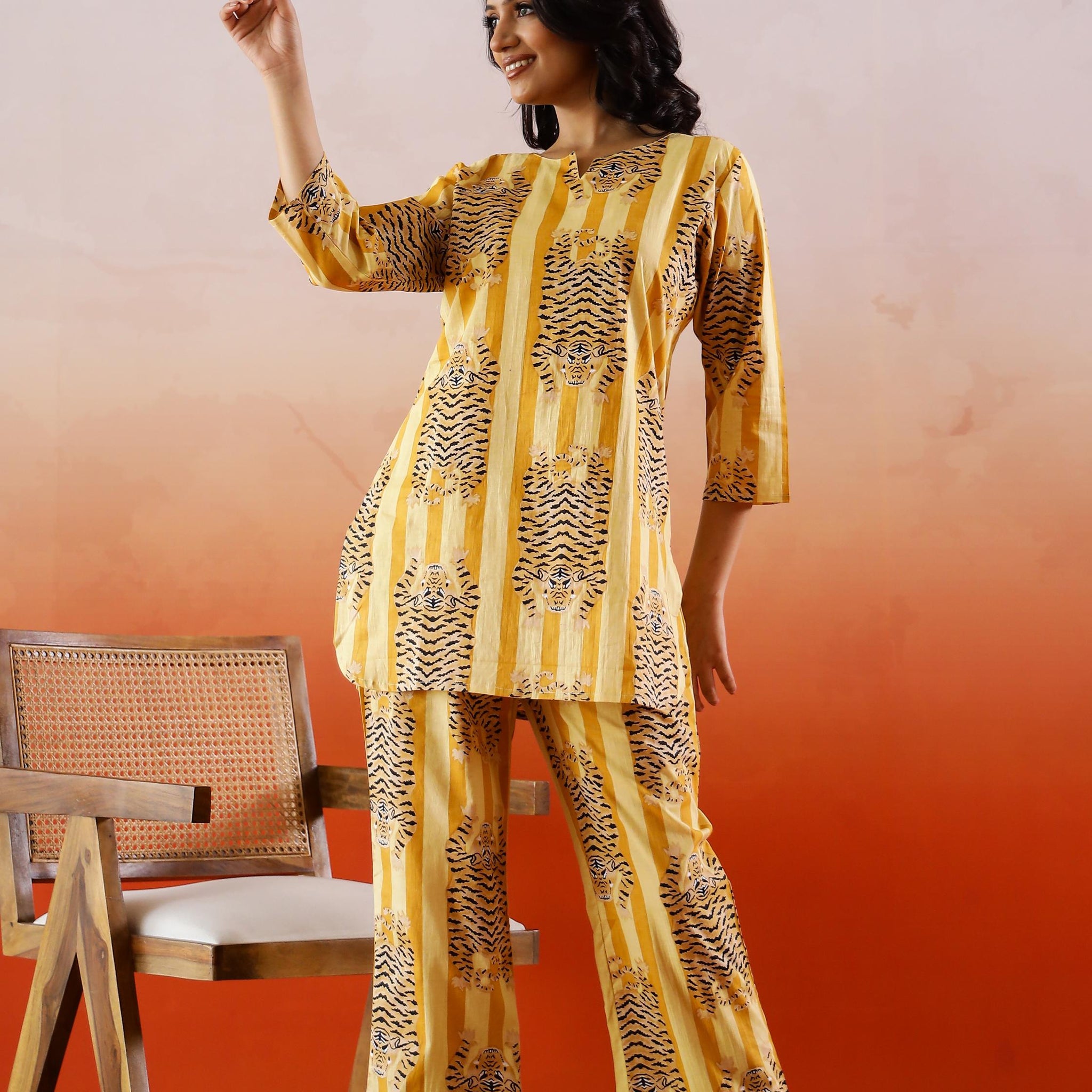 Tiger yellow stripes co-ord set | Co-Ord Set | Shop stylish women's clothing online at Label Flavia |