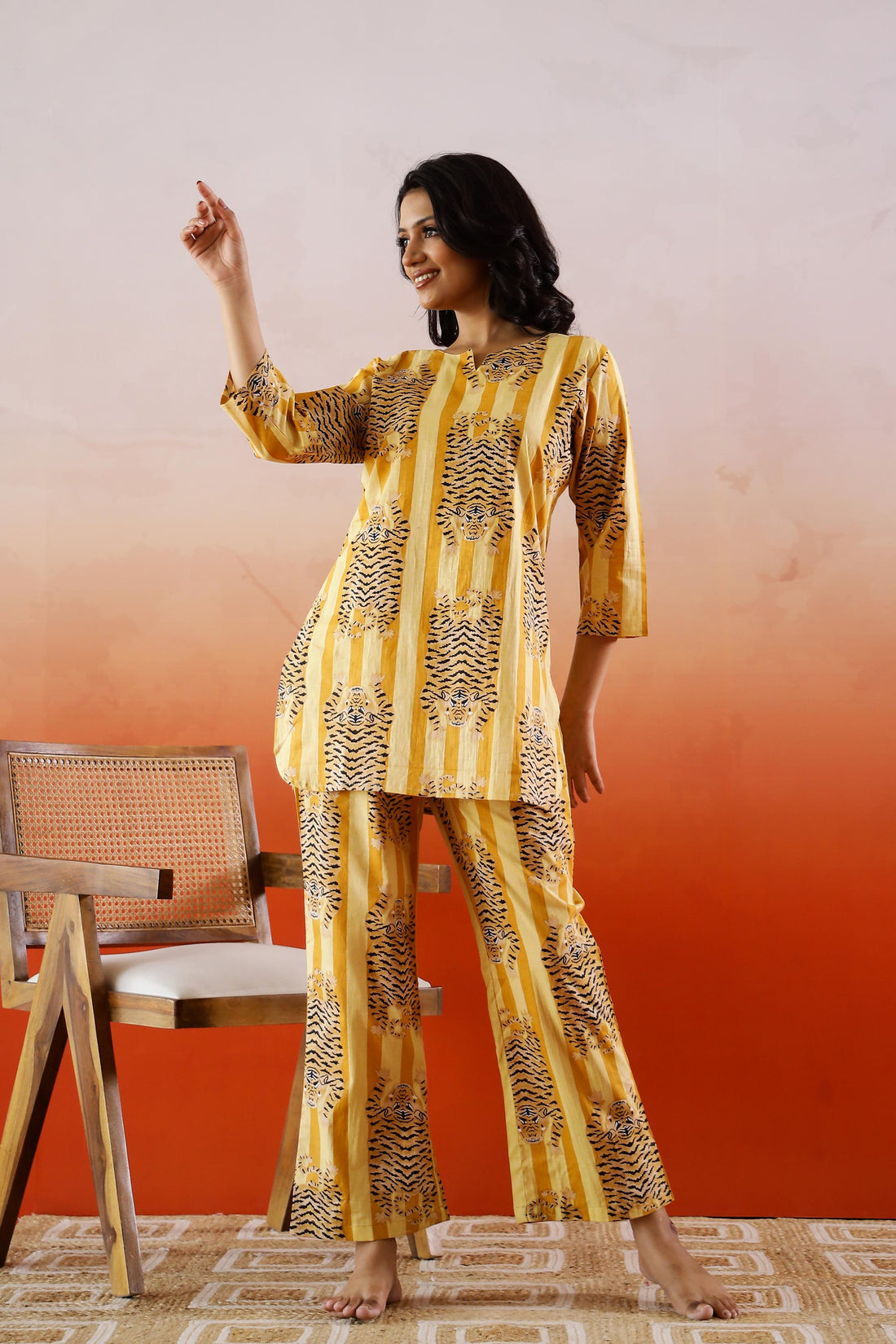 Tiger yellow stripes co-ord set | Co-Ord Set | Shop stylish women's clothing online at Label Flavia |