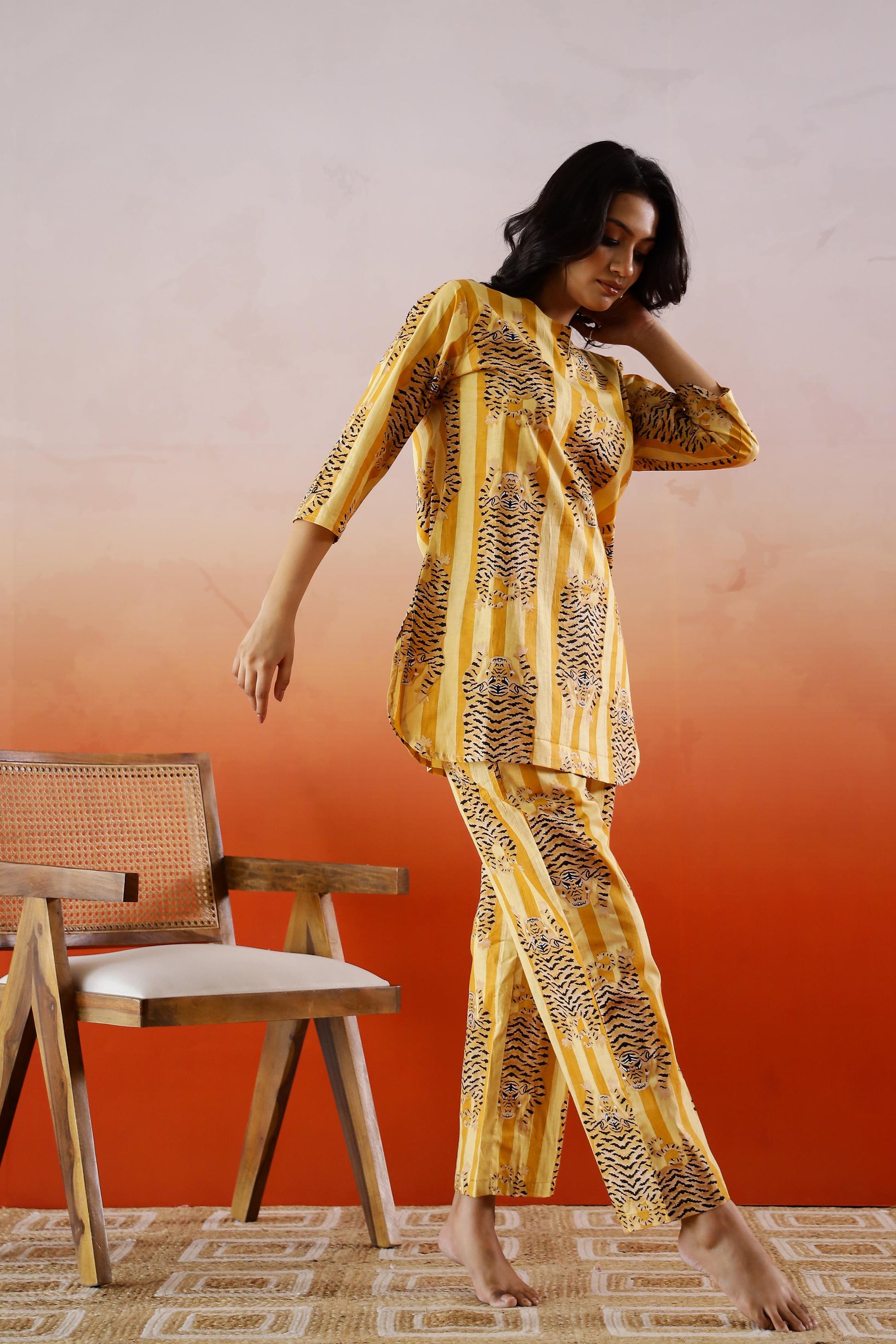 Tiger yellow stripes co-ord set | Co-Ord Set | Shop stylish women's clothing online at Label Flavia |