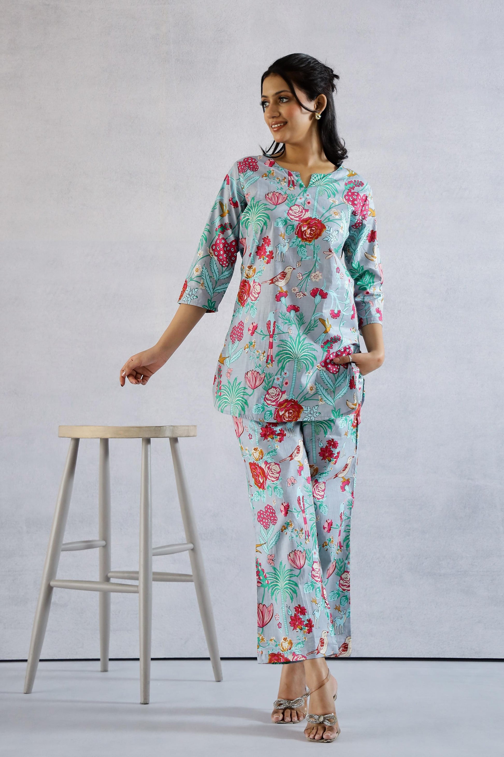 Teal Bird Multicolor Co-ord Set | Co-Ord Set | Shop stylish women's clothing online at Label Flavia |