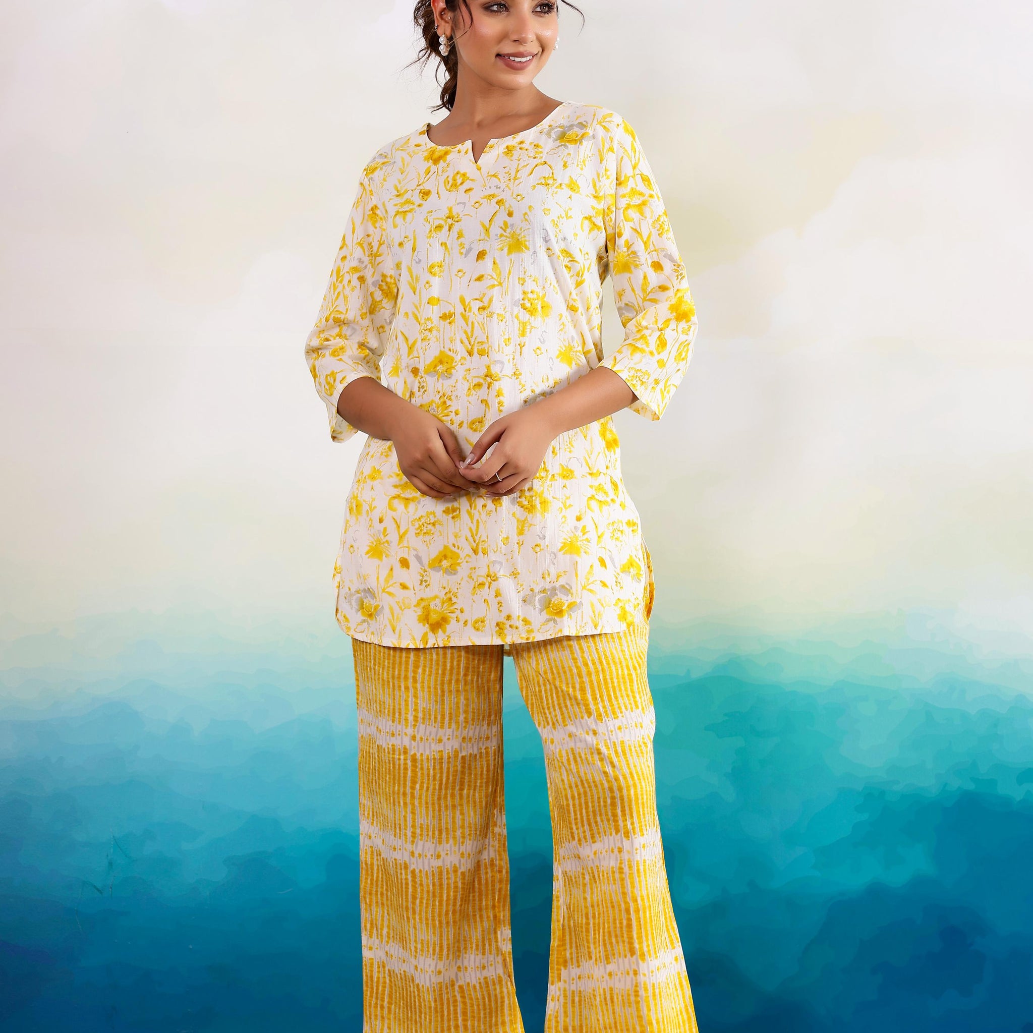 Yellow Beauty Dual Cotton Printed Co-ord Set | Co-Ord Set | Shop stylish women's clothing online at Label Flavia |
