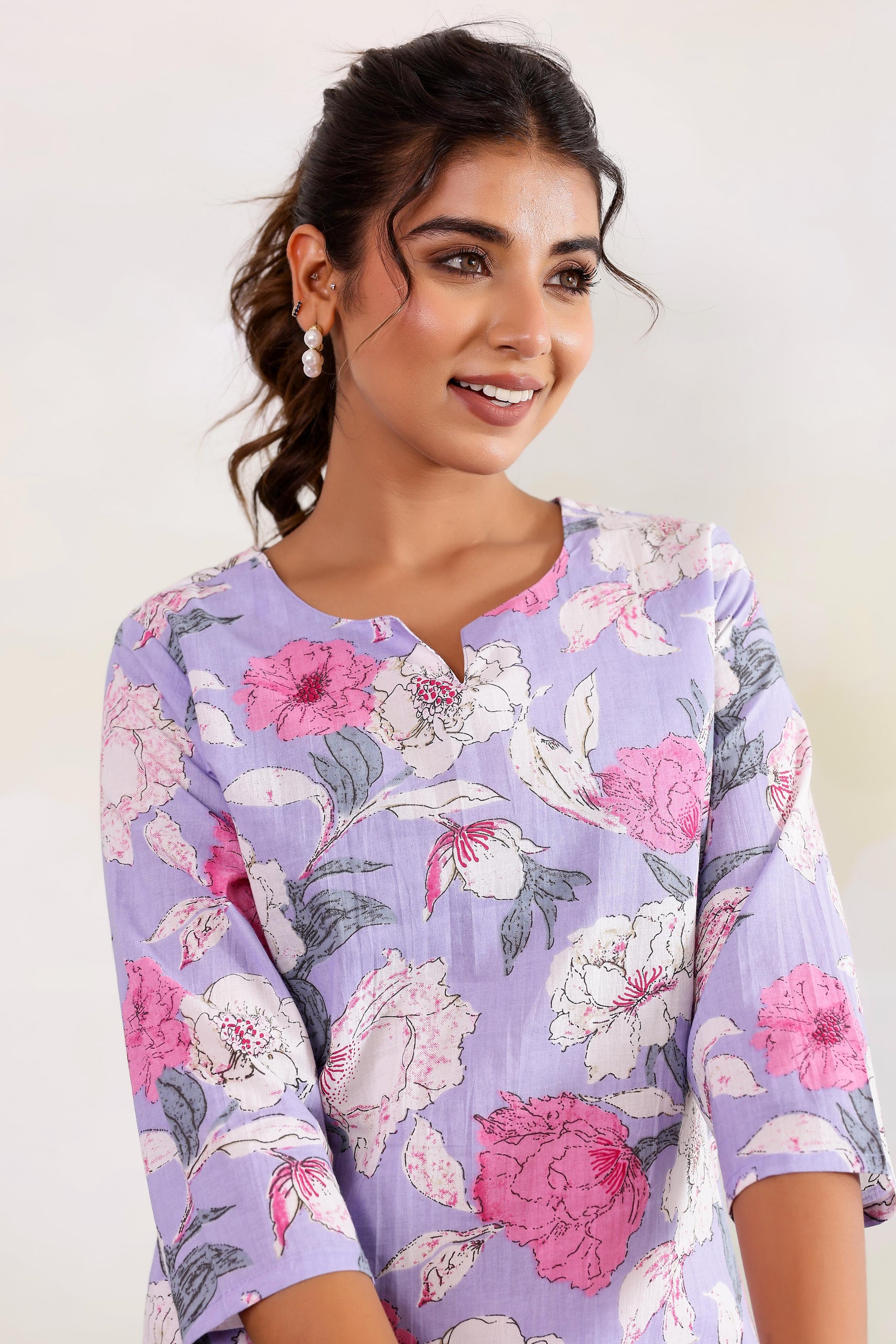 Purple Pink Dual Cotton Printed Co-ord Set | Co-Ord Set | Shop stylish women's clothing online at Label Flavia |