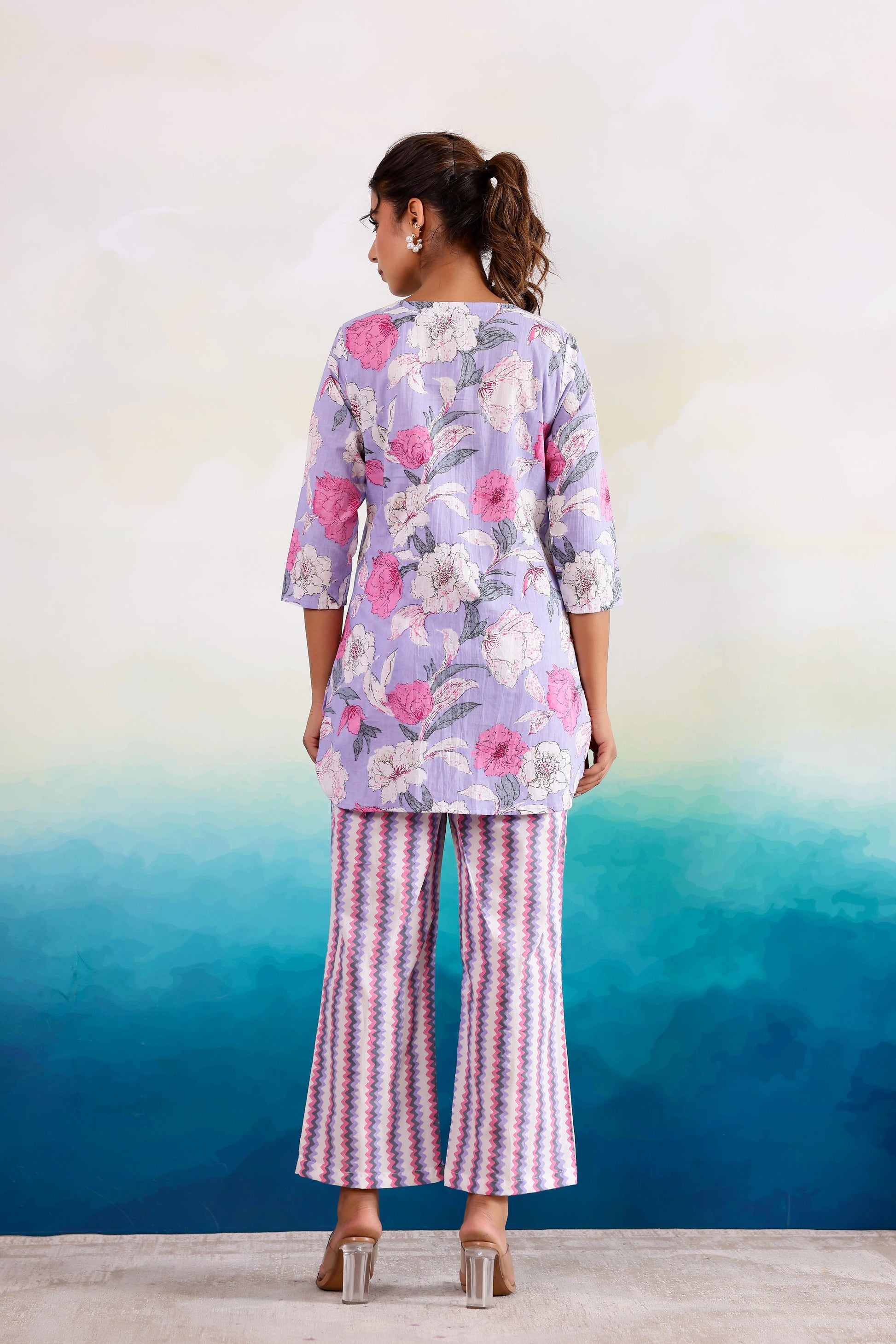 Purple Pink Dual Cotton Printed Co-ord Set | Co-Ord Set | Shop stylish women's clothing online at Label Flavia |