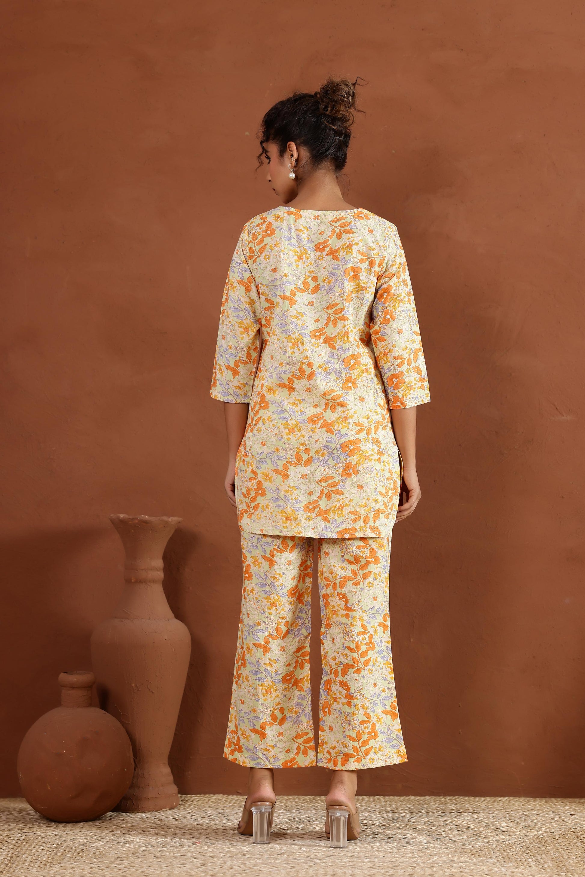 Yellow Floral Jaal Cotton Printed Co-ord Set | Co-Ord Set | Shop stylish women's clothing online at Label Flavia |