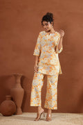 Yellow Floral Jaal Cotton Printed Co-ord Set | Co-Ord Set | Shop stylish women's clothing online at Label Flavia |