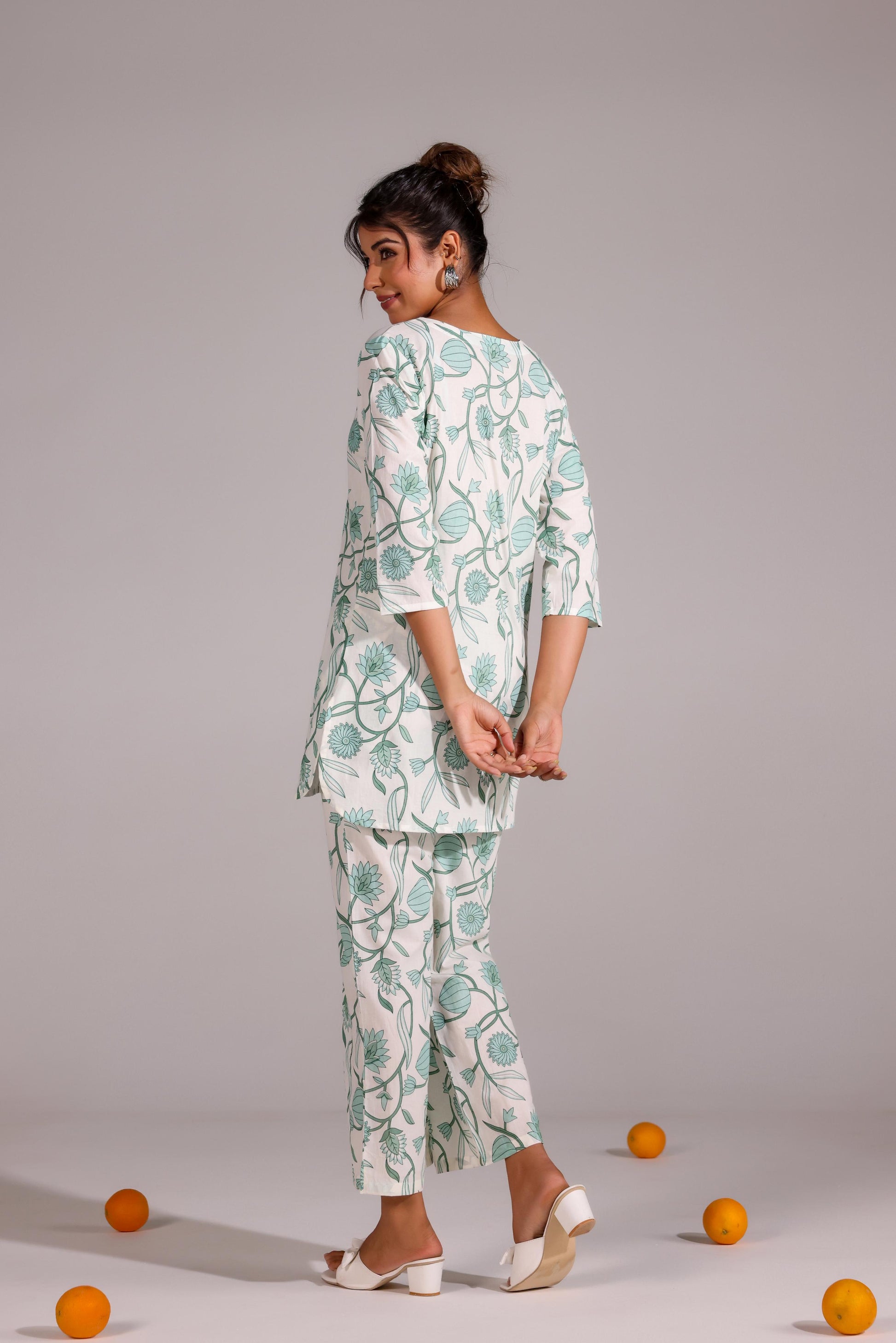 Green Floral Print Co-ord Set - Refreshing Cotton Style | Co-Ord Set | Shop stylish women's clothing online at Label Flavia |