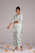 Green Floral Print Co-ord Set - Refreshing Cotton Style | Co-Ord Set | Shop stylish women's clothing online at Label Flavia |