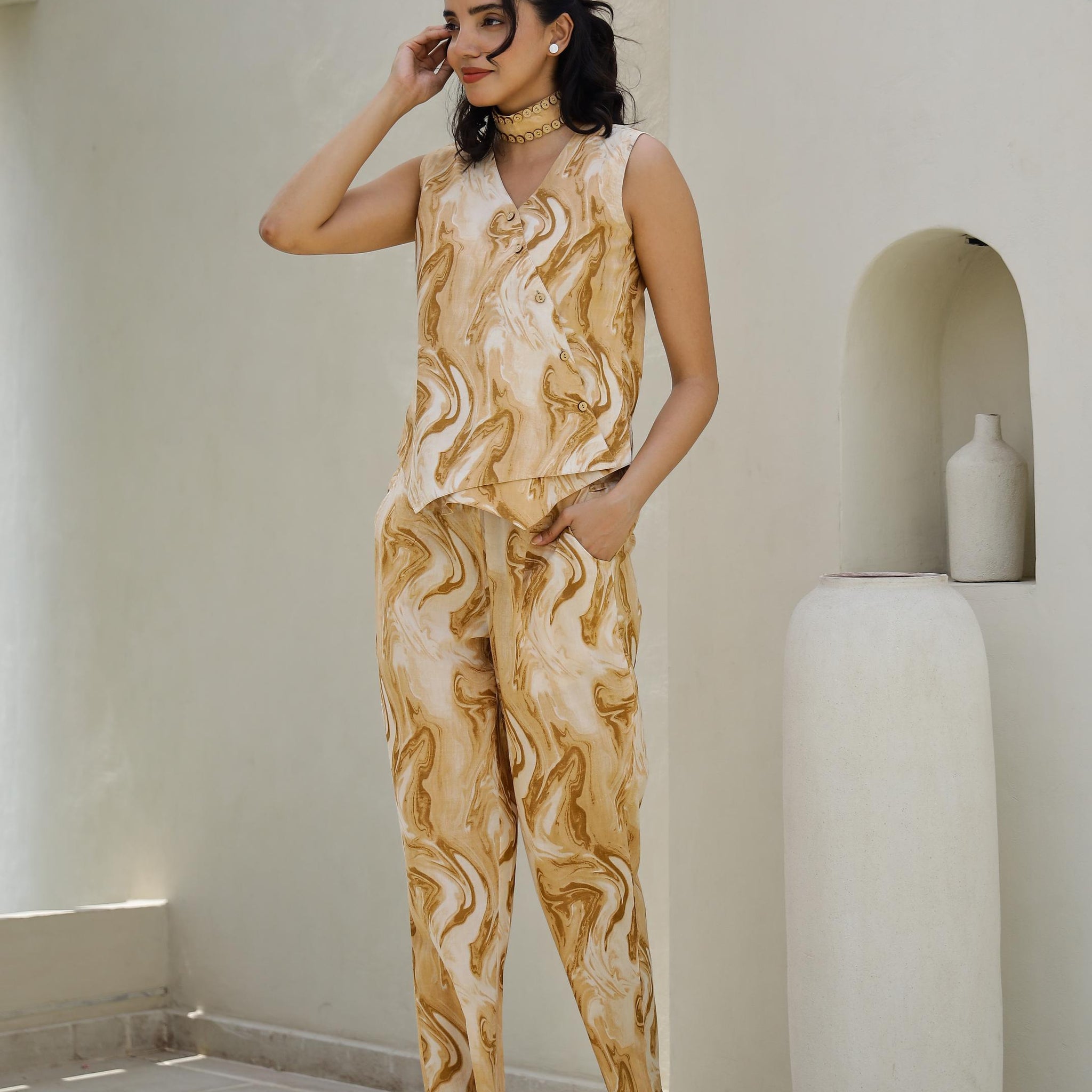 Yellow marble corset coord set | Co-Ord Set | Shop stylish women's clothing online at Label Flavia |