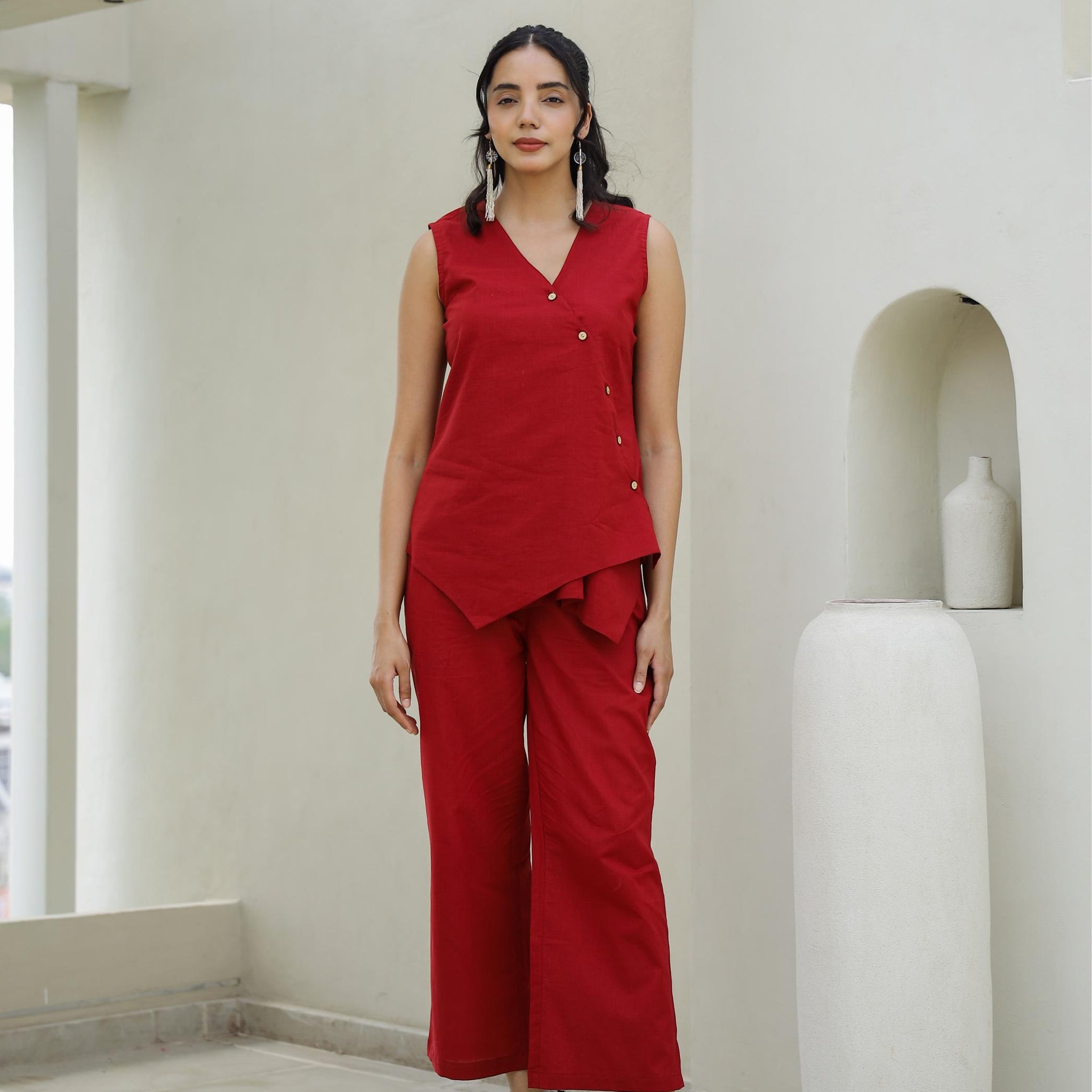 Red solid corset coord set | Co-Ord Set | Shop stylish women's clothing online at Label Flavia |