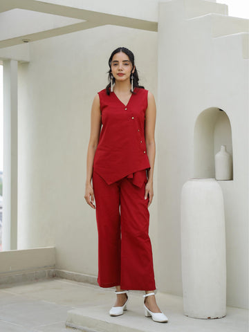 Red solid corset coord set | Co-Ord Set | Shop stylish women's clothing online at Label Flavia |