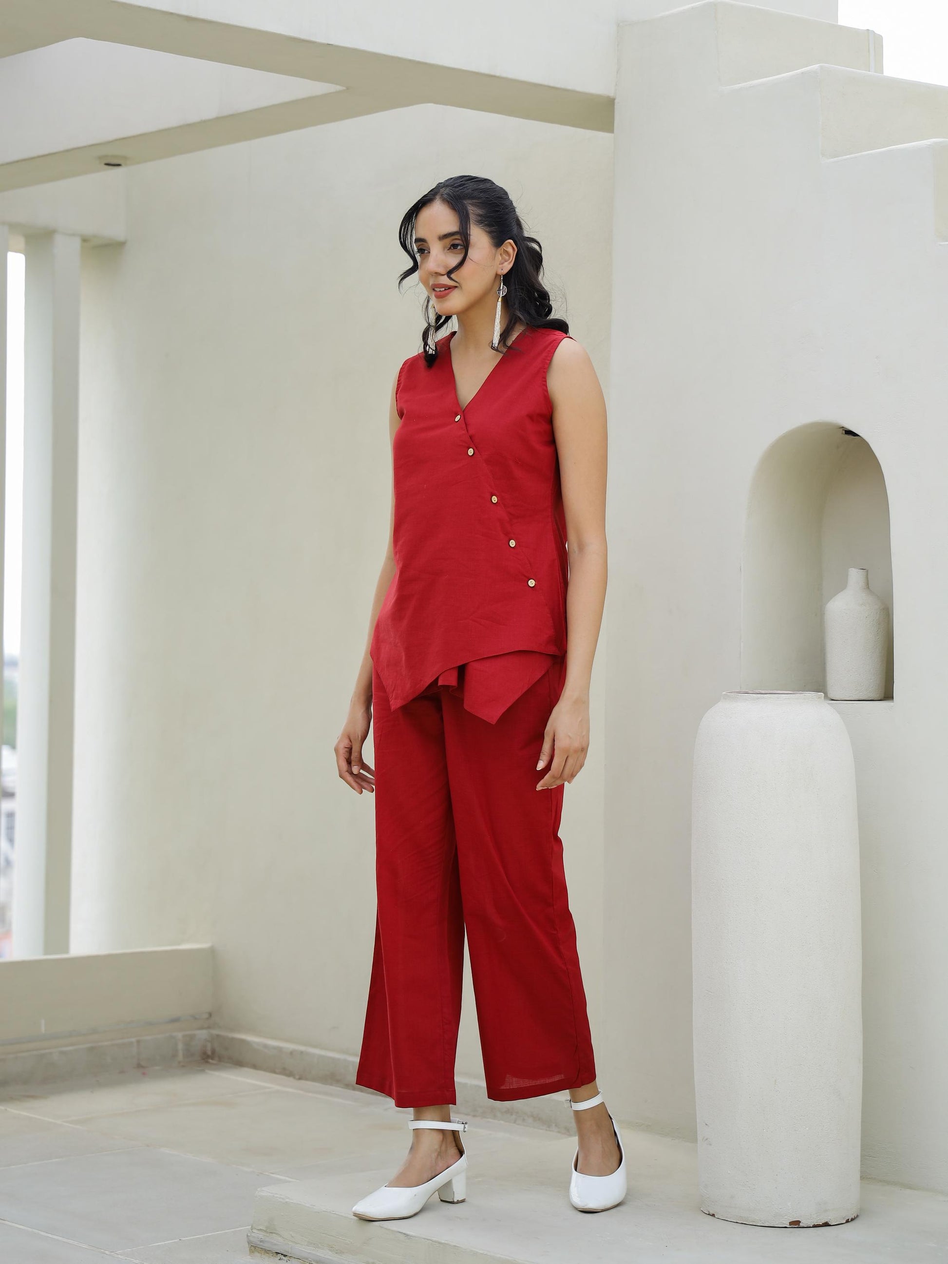 Red solid corset coord set | Co-Ord Set | Shop stylish women's clothing online at Label Flavia |