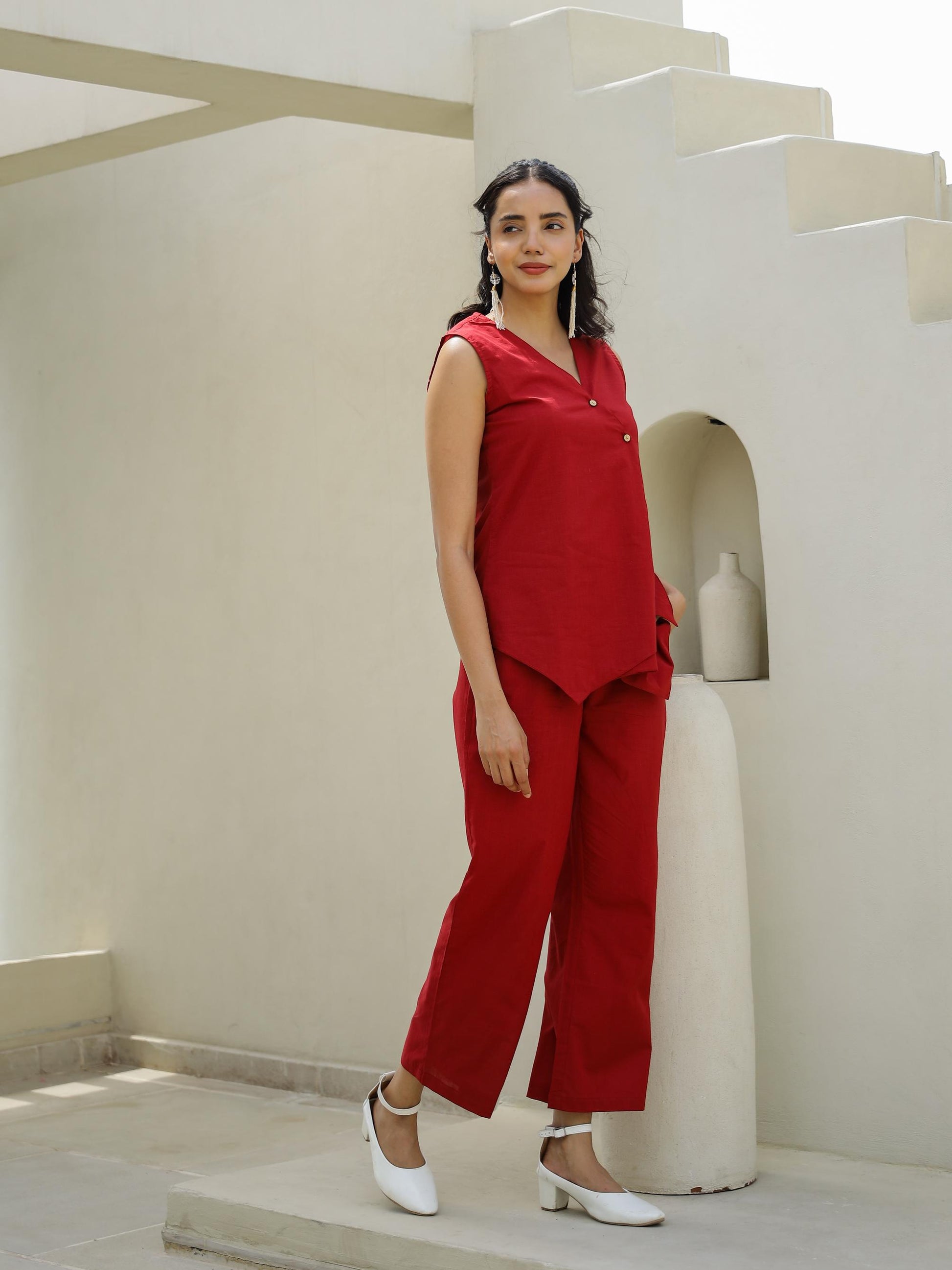 Red solid corset coord set | Co-Ord Set | Shop stylish women's clothing online at Label Flavia |